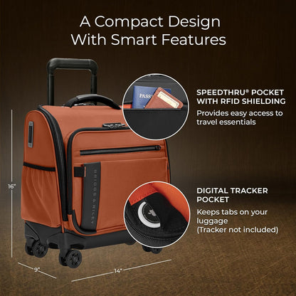 Briggs & Riley Cabin Spinner - Carry On Luggage for Travel, Suitcases with Wheels, Softside Rolling Bag for Men & Women, Fits Under Plane Seat, Telescoping Handle - ZDX Collection, Canyon