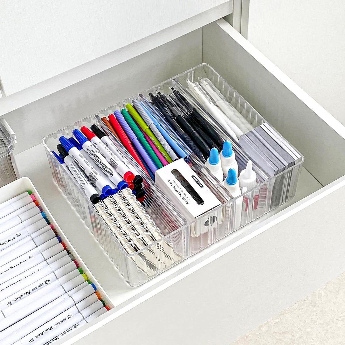 Yesesion Clear Cord Storage Box with Wire Ties, Plastic Cable Organizer for Drawer, Large Desk Accessories Case Container for Phone Charger, Battery, Art Crafts, Home Office Supplies, 2 Pack