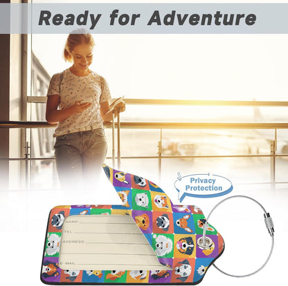 Cute Dog Luggage Tag for Suitcase 2 Pcs Unique Leather Suitcase Tags with Full Privacy Cover Stainless Steel Loop for Women Men Travel Baggage Bag Backpack