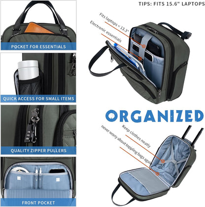 KROSER Carry On Underseat Multi-functional, 16-inch Underseater Lightweight Overnight Suitcase for Women, Army Green