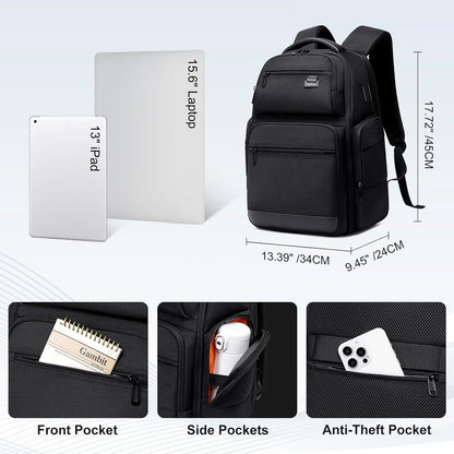 FENRUIEN Business Travel Backpack for Men,Large Capacity Laptop Backpack with USB Charging Port,Multifunctional Water Resistant Expandable Black Bag Fits 15.6 Inch computer