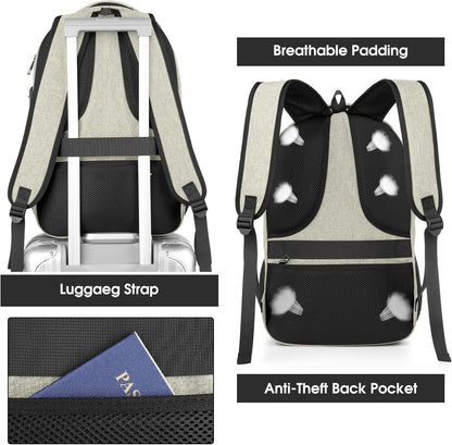 Backpack for Men Women, School Backpacks for Teen Boys, Business Anti Theft Sturdy Travel Laptop Backpack with USB Charging Port, Water Resistant 15.6 Inch Computer Bag Gift, Beige