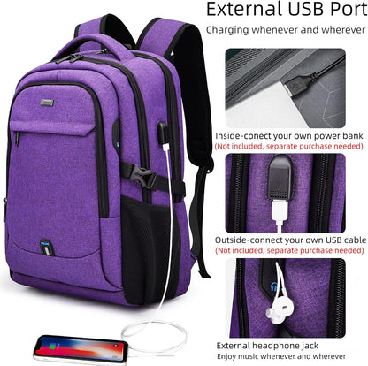 DUSLANG 17 Inch Laptop Backpack for Travel Water Resistant College Backpack for Women Laptop Bag with USB Charging Port Work Backpack,Purple