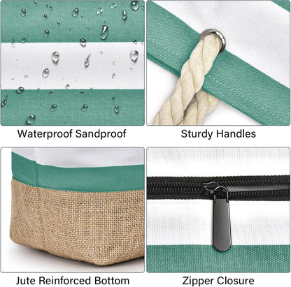 Becokan Beach Bag Initial Beach Tote with Makeup Bag for Travel Work Storage Personalized Birthday Gifts for Women Her