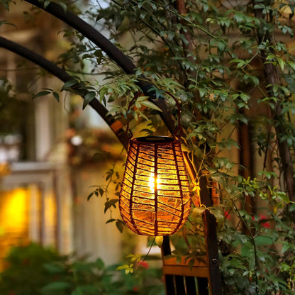 HPC Decor 2 PK Solar Lanterns - Outdoor Waterproof, Hemp Rope Solar Lights,Hanging Solar Lanterns Outdoor,Solar Lamp Lights,Decoration for Garden, Patio, Porch, Trees, Pathway,Outside.