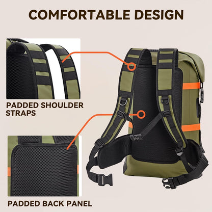 HEETA Dry Bags Waterproof Backpack 40L for Men & Women, Roll Top Heavy Duty Cushioned Hiking Backpack for Kayaking Boating Paddle Boarding Fishing Travel Camping Beach Vacation Cruise Ship Essentials