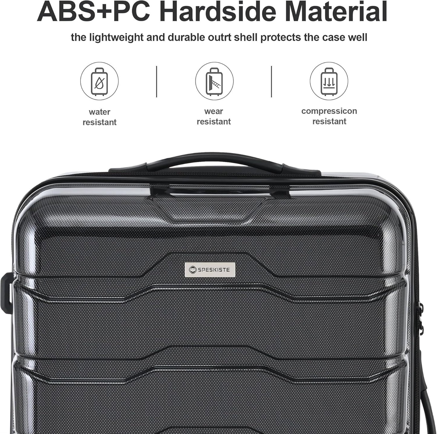 3 Piece Luggage Set, Hardshell Luggage Sets with TSA Lock, PC+ABS Lightweight Suitcase Sets with 360° Spinner Wheels BLACK (20/24/28)