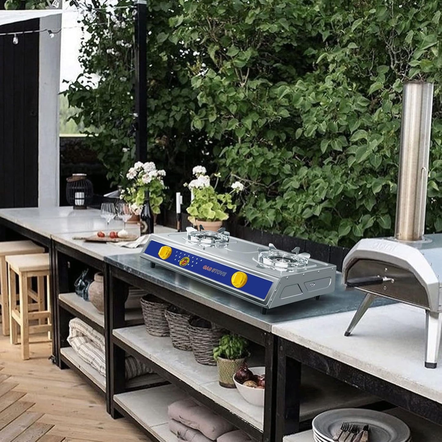 Vivicreate 2 Burner Propane Gas Stove Outdoor Cooking Portable Double Burner Propane Cooktop Burners for Camping BBQ Patio Frying Fogon Estufa Portatil Parrillas de Gas