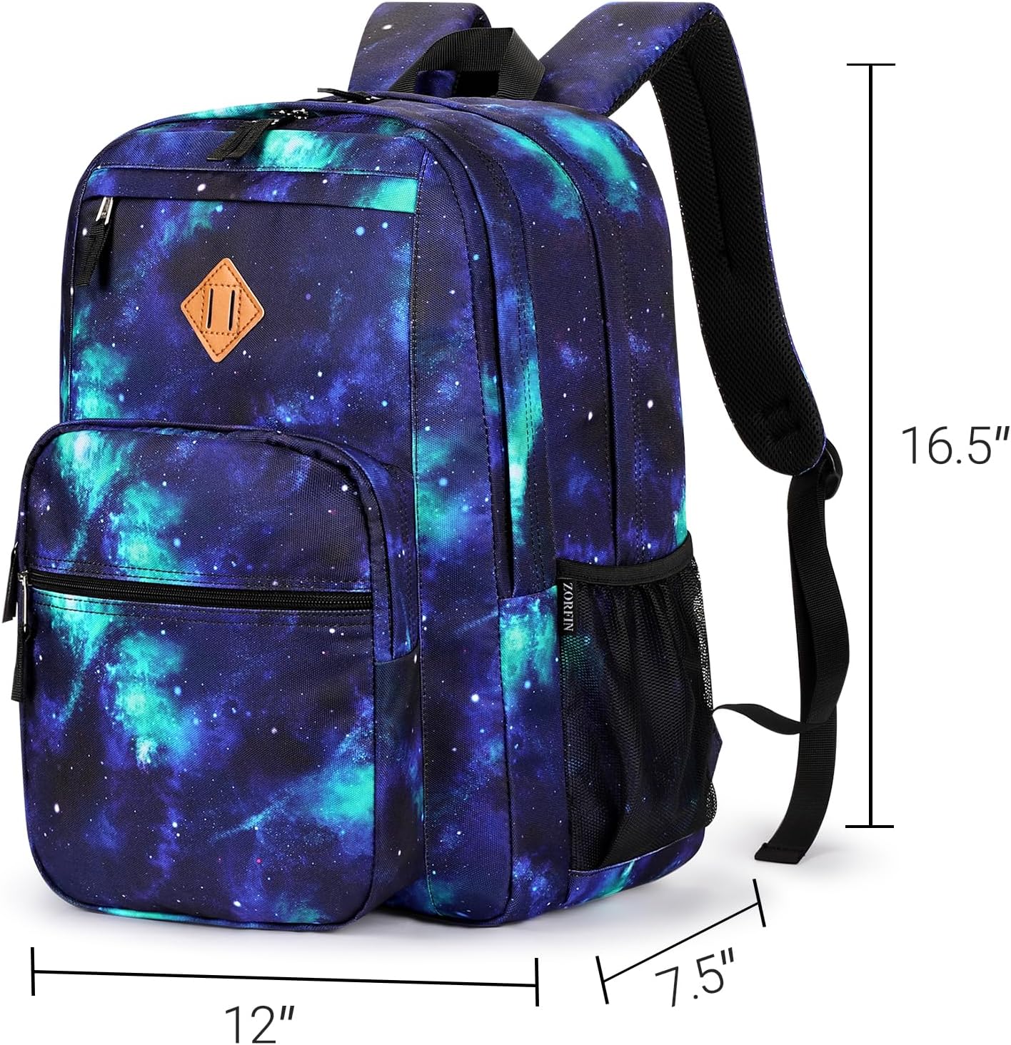ZORFIN 26L Backpack for College, and Travel: Water Resistant Bookbag - Cyberspace Galaxy