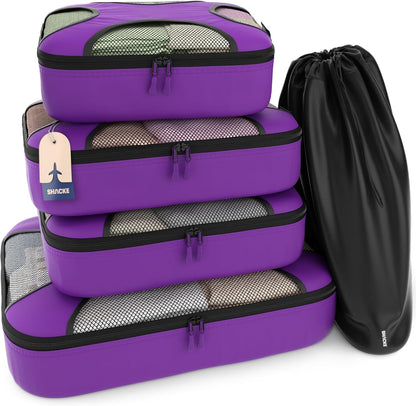 Shacke Premium 5 Packing Cubes Set - Lightweight Mesh Travel Luggage Organizers with Laundry Bag, 5-Piece Suitcase Storage System (Orchid Purple)
