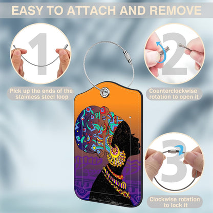 Set of 2 Luggage Tags for Suitcases Silhouette of African Woman Leather Suitcase Tags Identifiers with Privacy Name Address Label and Stainless Steel Loop for Women Men Travel Luggage Accessories