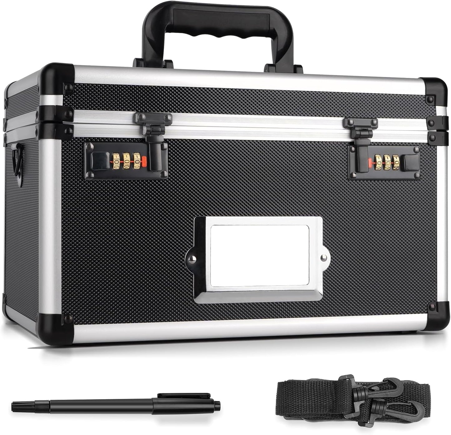 13.4 x 8 x 8.7 Inch Lockable Storage Box with Combination Lock, Portable Safe for Documents, Medicine, Cash & Valuables, Medicine Lock Box with Label Slot for Home, Office & Travel - Black