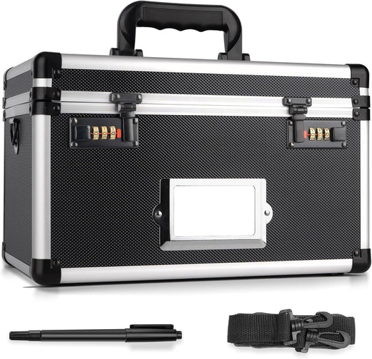 13.4 x 8 x 8.7 Inch Lockable Storage Box with Combination Lock, Portable Safe for Documents, Medicine, Cash & Valuables, Medicine Lock Box with Label Slot for Home, Office & Travel - Black
