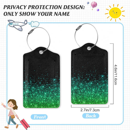 3 Pack Luggage Tag for Suitcase,Rose Golden Glitter Leather Luggage Tags with Privacy Cover Name ID Label Identifiers Travel Bag Tags for Women Men Boys Girls