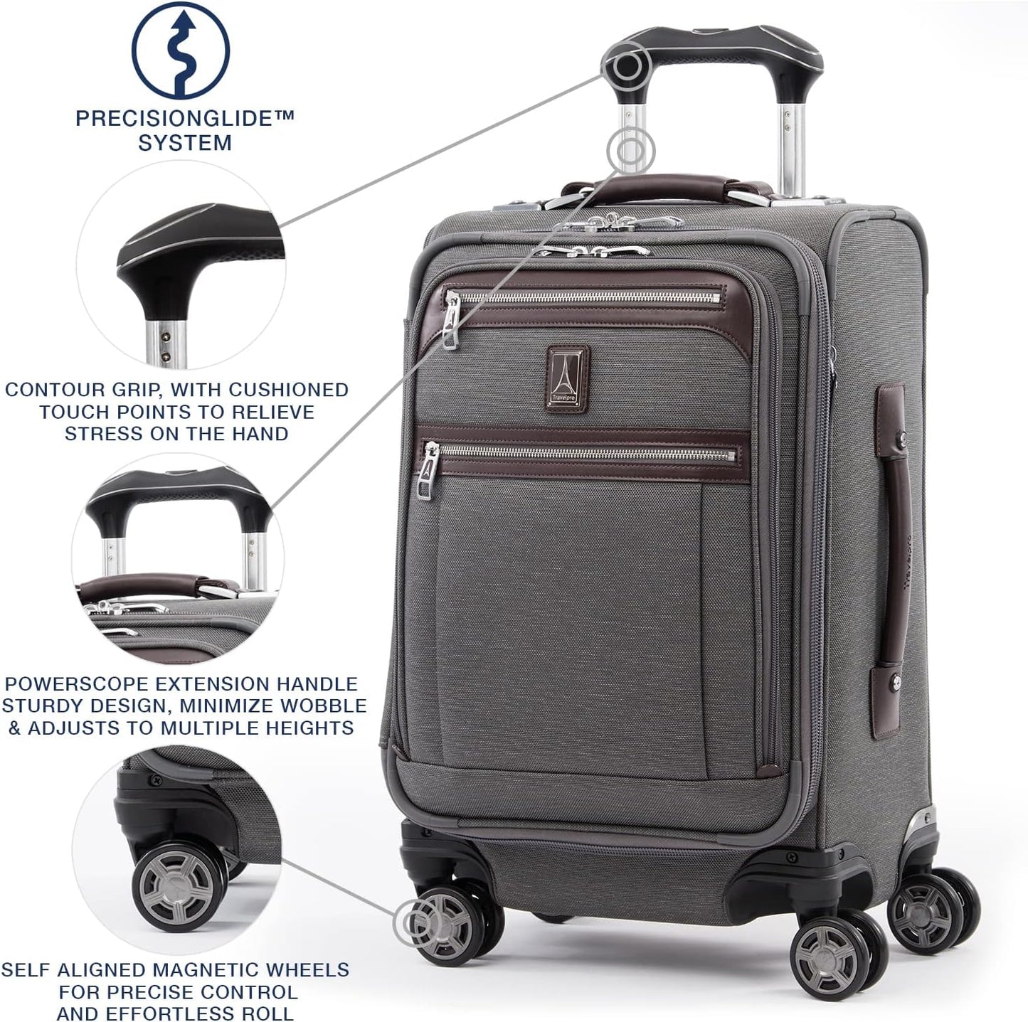 Travelpro Platinum Elite Softside Expandable Carry on Luggage, 8 Wheel Spinner Suitcase, USB Port, Laptop and Tablet Sleeves, Men and Women, Vintage Grey, Carry On 20-Inch
