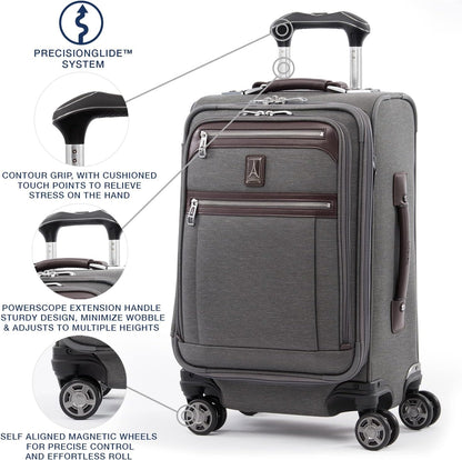 Travelpro Platinum Elite Softside Expandable Carry on Luggage, 8 Wheel Spinner Suitcase, USB Port, Laptop and Tablet Sleeves, Men and Women, Vintage Grey, Carry On 20-Inch