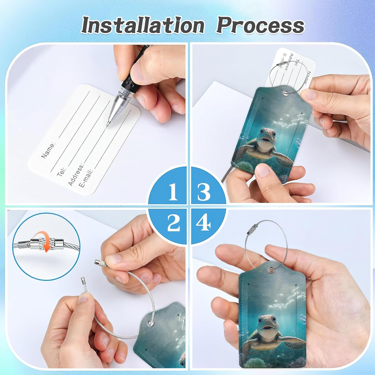 3 Pack Luggage Tag for Suitcase,Hawaiian Sea Turtle Leather Luggage Tags with Privacy Cover Name ID Label Identifiers Travel Bag Tags for Women Men Boys Girls