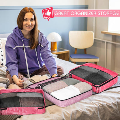 5 Pcs Packing Cubes for Suitcase Large Travel Cubes Carry on Luggage Organizer Bags for Clothes Accessories(M,Pink)