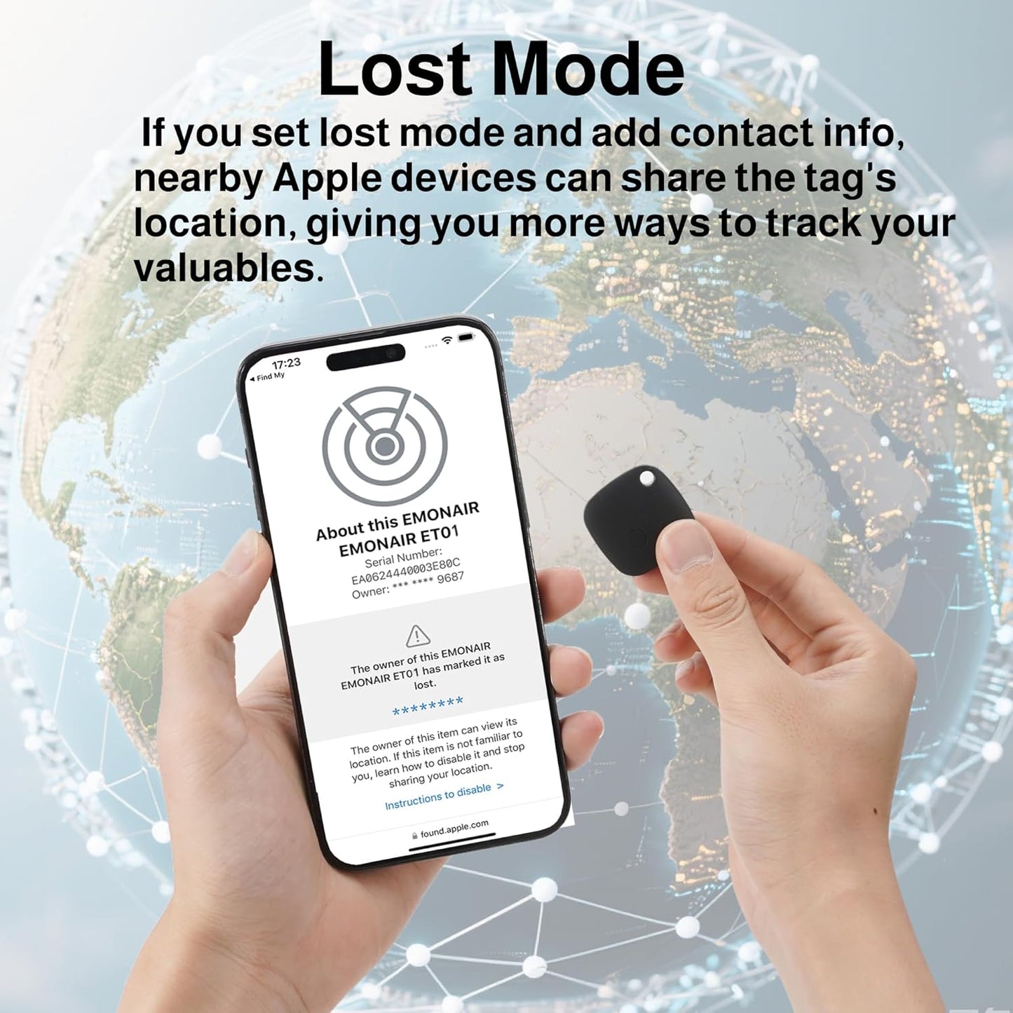 Air Tracker Tags-4 Pack, Bluetooth Tracker Works with Apple Find My APP (iOS Only, Not for Android), Keys Finder, Item Locator for Keys, Luggage, Backpack, Bags, Wallet, Replaceable Battery
