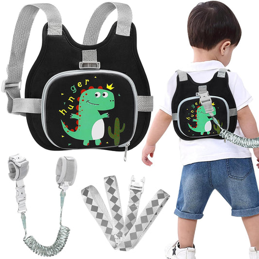 Accmor Toddler Harness Leash+ Anti Lost Wrist Link, Cute Dinosaur Kids Harness with Leash, Collapsible Child Leash Baby Walking Wristband Assistant Strap Belt for Boys
