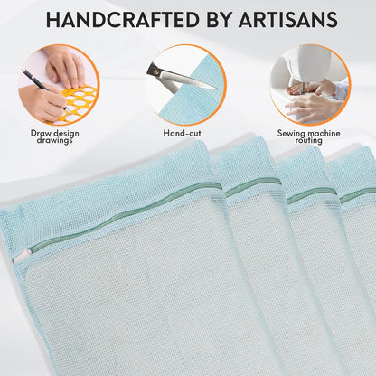 4-Piece Blue Medium Durable Organic Cotton Mesh Laundry Bags with Sturdy Zippers and Breathable Mesh are Delicate Laundry Bags for Underwear, Clothes, Pants and Socks