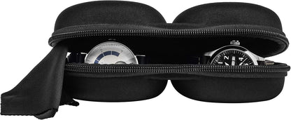 Double Watch Travel Case Storage Holder Box for 2 Watches | Dual Tough Portable Protection w/Zipper Fits All Wristwatches & Smart Watches Up to 50mm (Black)