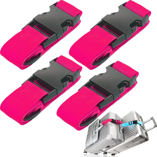 4Pack Luggage Straps for Suitcases, Travel Connector for Carry On Bag, Add Bag to Connect Two Suitcases, Adjustable Belt Attachment Accessories for Connect Your 3 Luggages, Rose