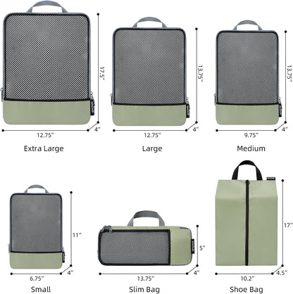 BAGAIL 4 Set/6 Set/8 Set Compression Packing Cubes Travel Accessories Expandable Packing Organizers (Half Mesh, 6-Matcha Green)