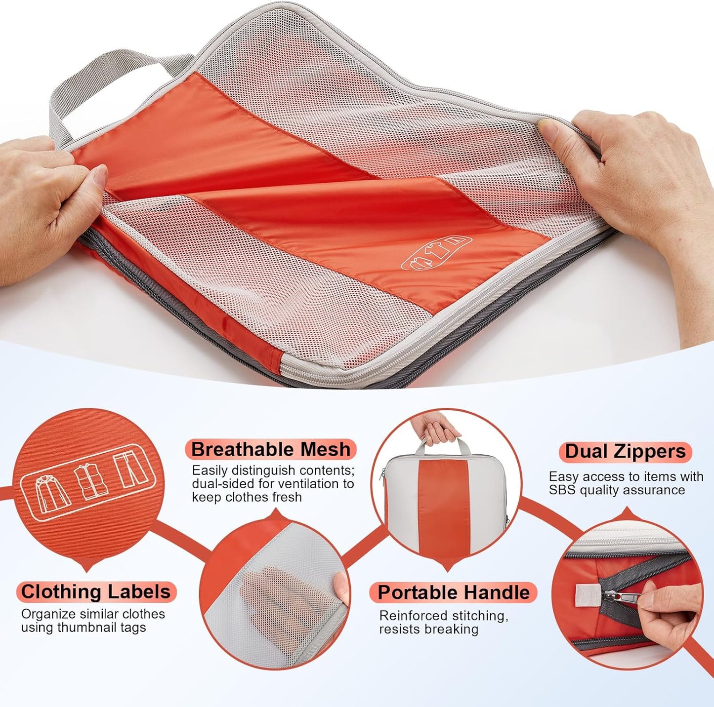 8 Set Compression Packing Cubes for Travel Essentials,Compressible Expandable Packing Cubes for Suitcase,OlarHike Luggage Organizer Bags for Travel,Handy Helper for Organizing Clothes(Orange)