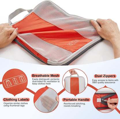8 Set Compression Packing Cubes for Travel Essentials,Compressible Expandable Packing Cubes for Suitcase,OlarHike Luggage Organizer Bags for Travel,Handy Helper for Organizing Clothes(Orange)