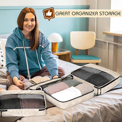 5 Pcs Packing Cubes for Suitcase Large Travel Cubes Carry on Luggage Organizer Bags for Clothes Accessories(M,Khaki)