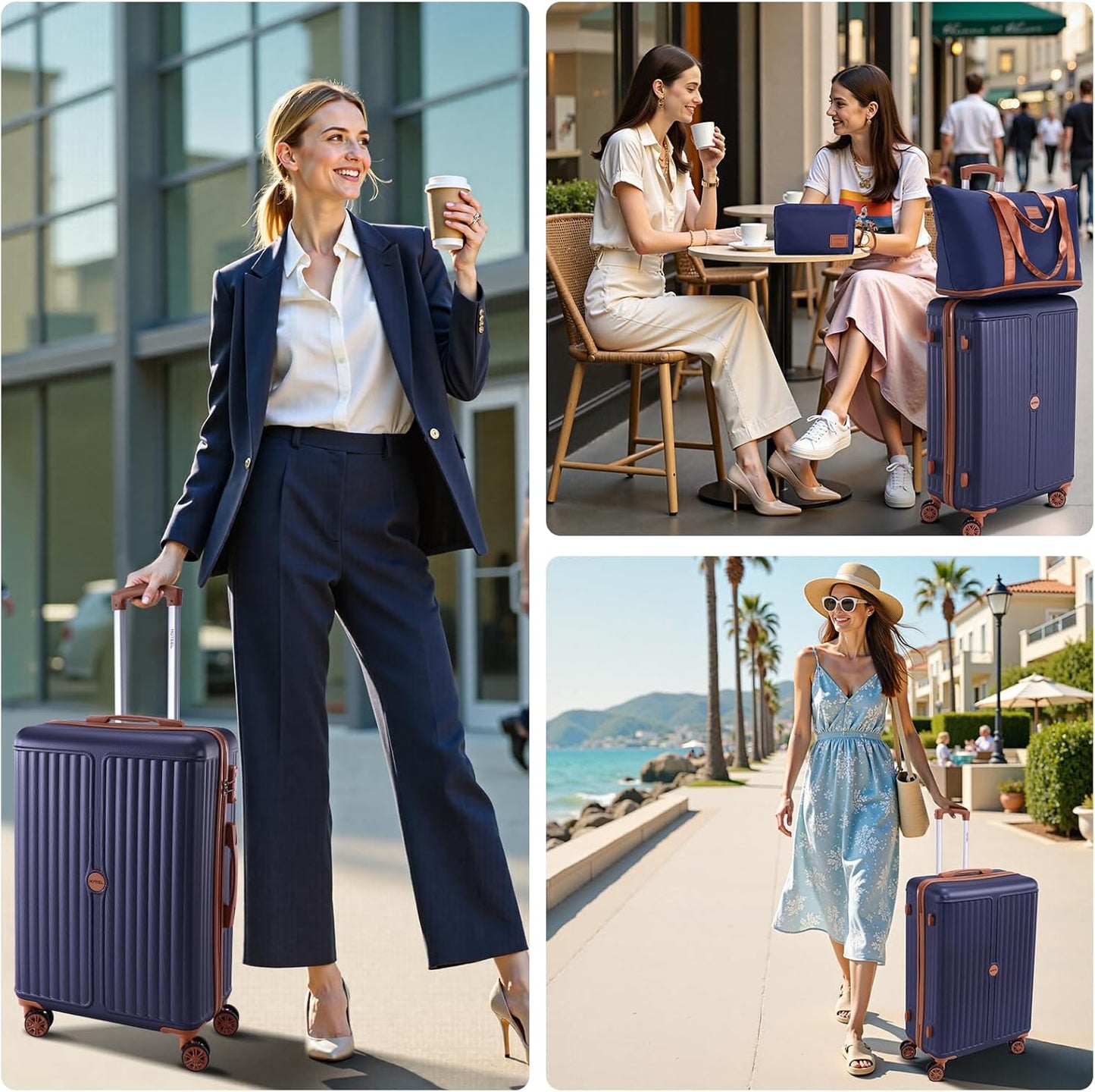Hoteel 3 Piece Luggage Set with Spinner Wheels (4-YEAR WARRANTY), Carry on Luggage for Travel with TSA Lock, Hardshell ABS+PC Suitcase Set, 20" Suitcase + Expandable Duffel Bag+Cosmetic Bag(Dark Blue)