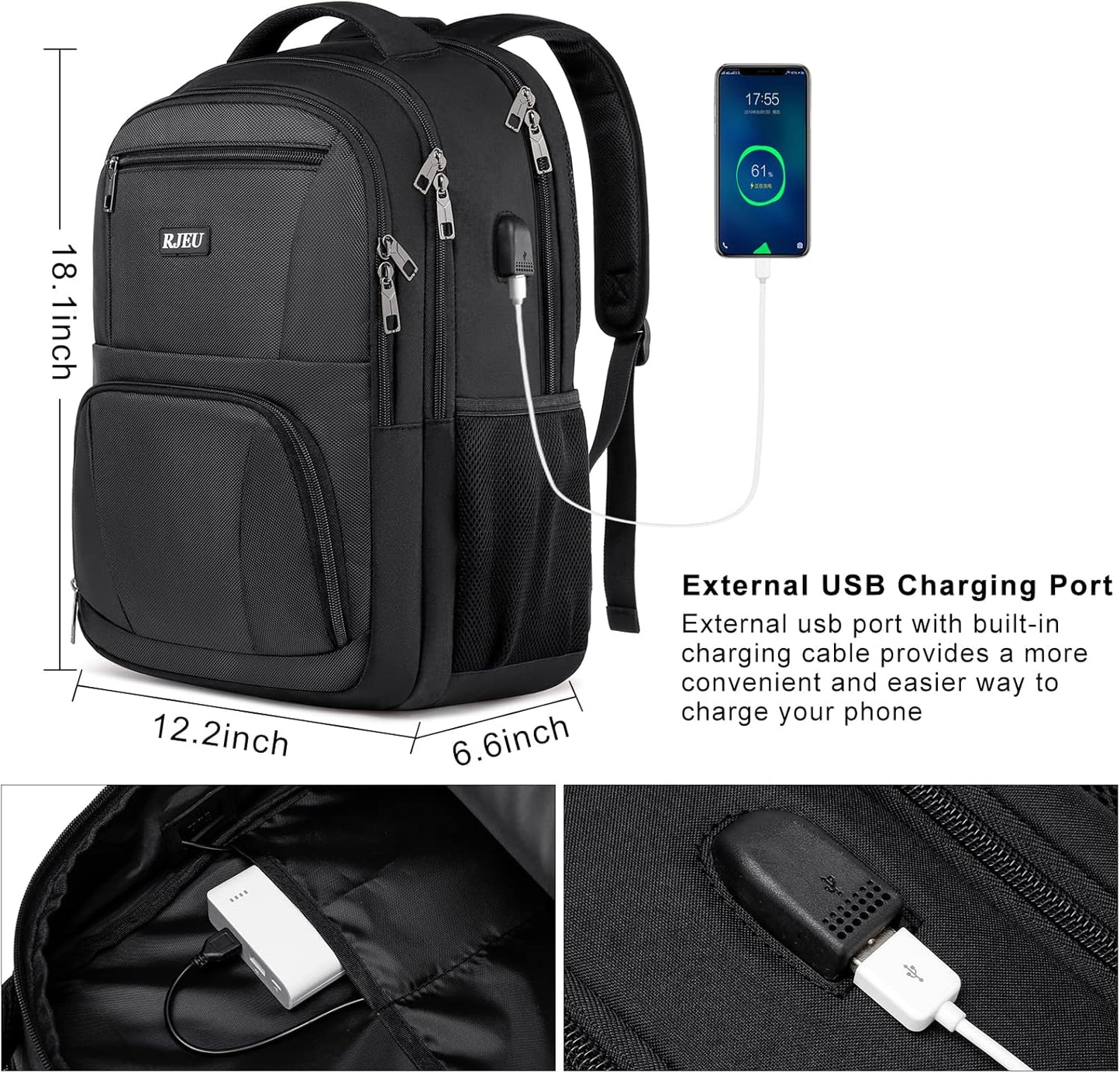School Backpack for Teen Boys,15.6 Inch Anti Theft Laptop Bookbag with USB Charging Port, Water Resistant College, High School, Ergonomic Straps, Multiple Compartments, Men, Black