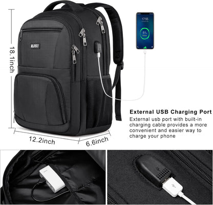 School Backpack for Teen Boys,15.6 Inch Anti Theft Laptop Bookbag with USB Charging Port, Water Resistant College, High School, Ergonomic Straps, Multiple Compartments, Men, Black