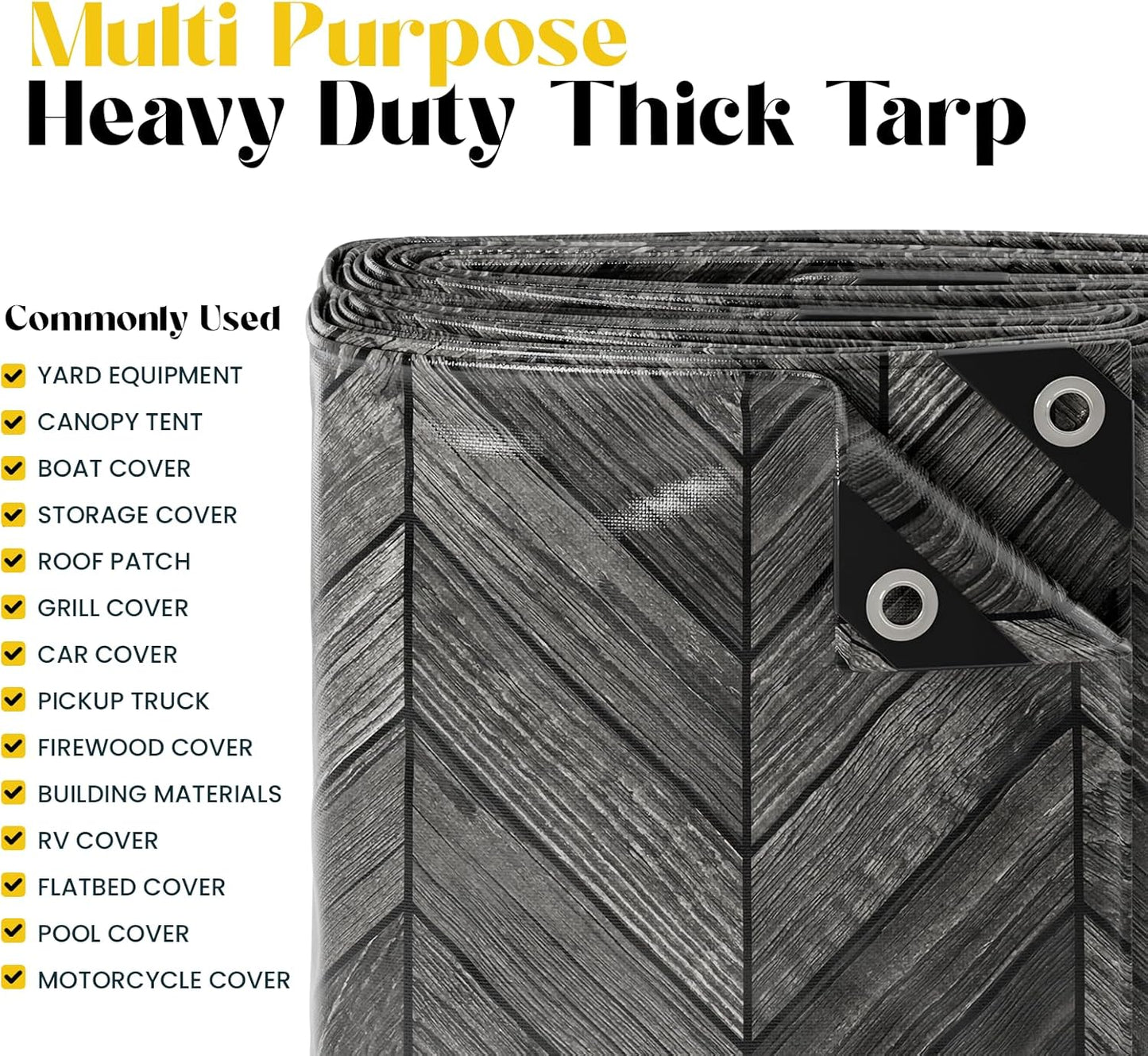 Core Tarps Extreme Heavy Duty 20 Mil Tarp Cover, Waterproof, UV Resistant, Rip and Tear Proof, Poly Tarpaulin with Reinforced Edges for Roof, Camping, Patio, Pool, Boat (Grey Wood/Black 25′ X 45′)