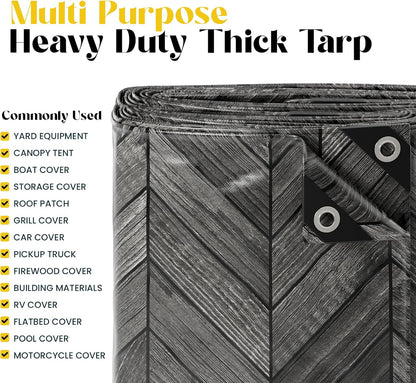 Core Tarps Extreme Heavy Duty 20 Mil Tarp Cover, Waterproof, UV Resistant, Rip and Tear Proof, Poly Tarpaulin with Reinforced Edges for Roof, Camping, Patio, Pool, Boat (Grey Wood/Black 50′ X 70′)