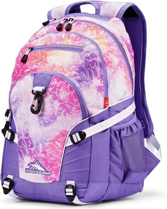 High Sierra Loop Backpack, Travel, or Work Bookbag with tablet sleeve, One Size, Unicorn Clouds/Lavender/White