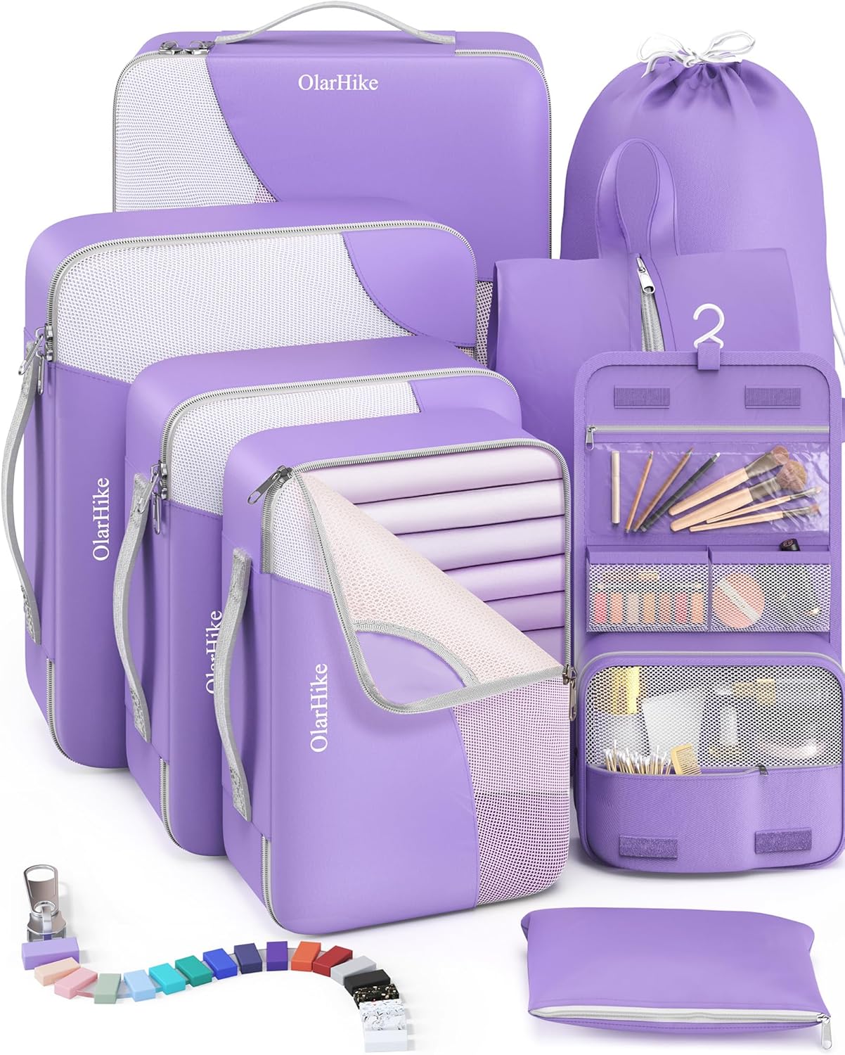 8 Set Packing Cubes for Travel, Gifts for Women Mom,Anti-Tearing Suitcase Organizer for Luggage with Shoe & Hanging Toiletry Bag,OlarHike Vacation Essentials & Accessories for Cruise Ship,Purple
