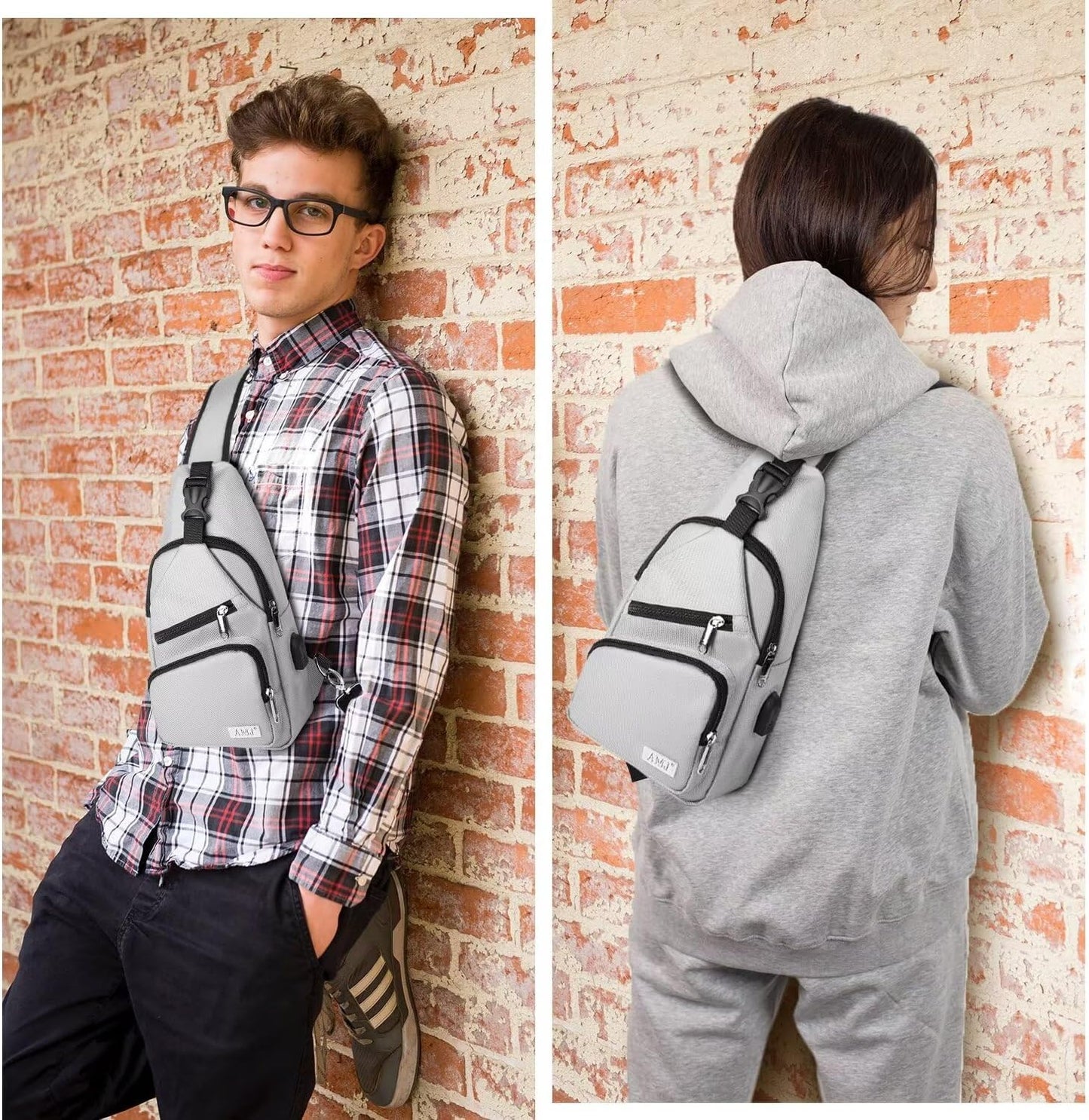 AMJ Crossbody Sling Bag Men Women, Casual Shoulder Backpack, Chest Daypack Satchel for Hiking Travel