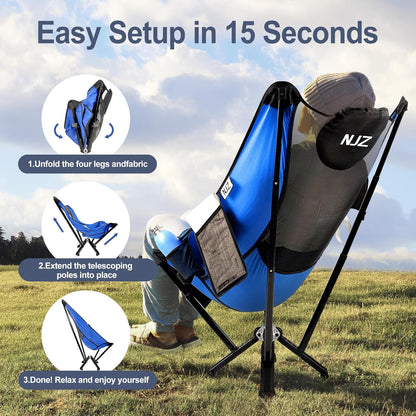 High Back Camping Chairs for Adults - 600 LBS Capacity Stable Outdoor Folding Chair with Comfortable Backrest & Headrest, Quick Setup - Portable Chair for Road Trip, Sports, Car Camping - Blue