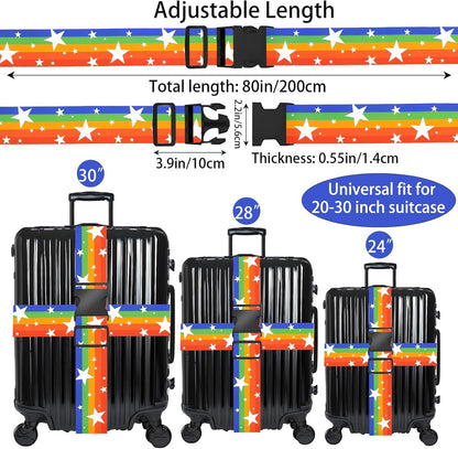 Rainbow Stars Luggage Straps for Suitcases, Adjustable Luggage Travel Belt to Keep Luggage Security While Travel, Strong Polyester Fabric, Easy-to-Recognize Funny Pattern Travel Essentials, 2 Pack