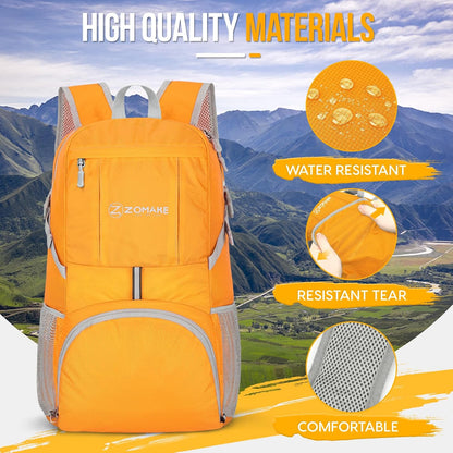 ZOMAKE Lightweight Packable Backpack 35L, Light Foldable Backpacks Water Resistant Collapsible Hiking Bag, Compact Folding Day Pack for Travel Camping(Yellow)