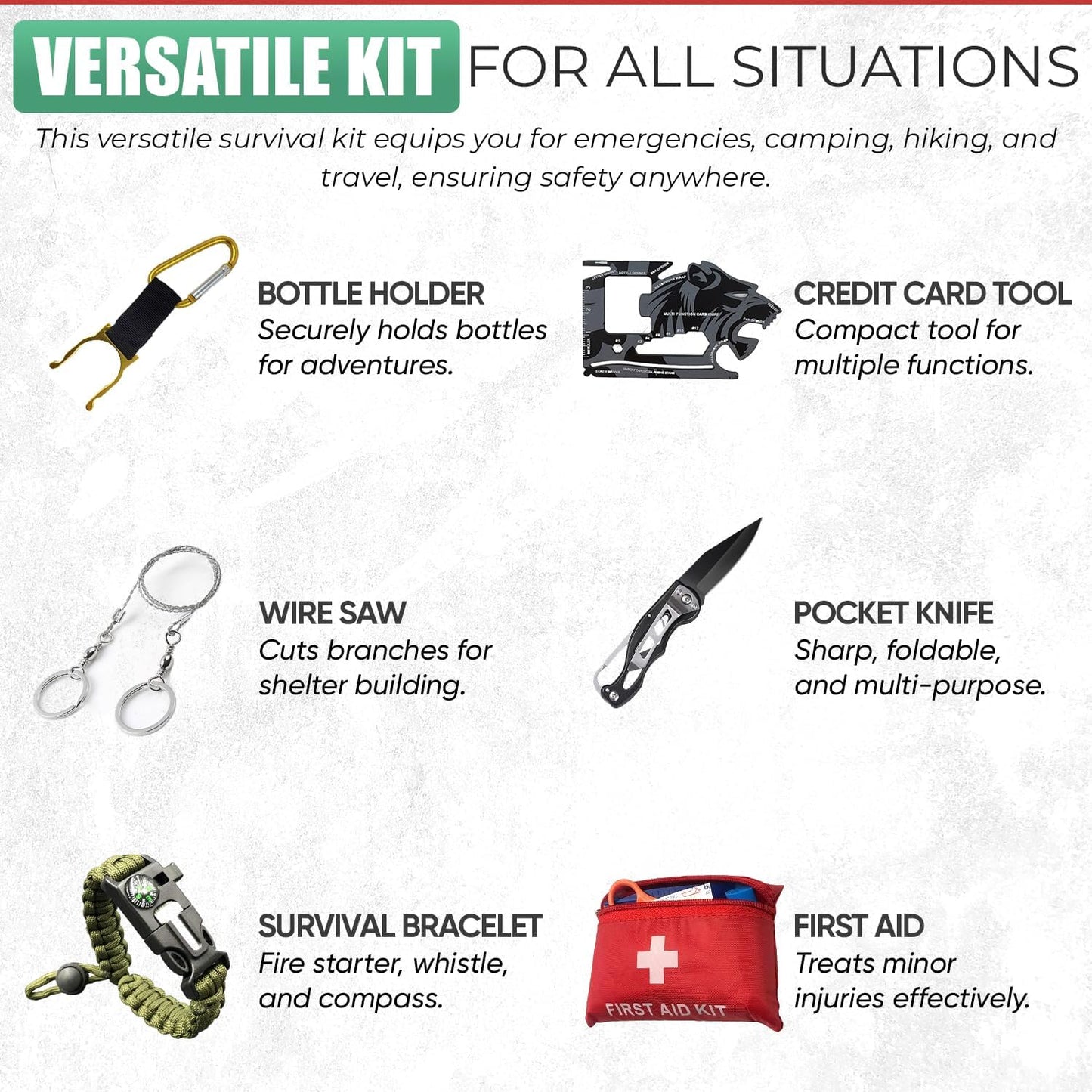 Survival Kit - All-in-One Survival Gear and Supplies for Camping, Hiking, Hunting, and Car Emergencies - Essential Tools, Great Gift for Men, Fathers, Boyfriends, Boys, Dads and Scouts