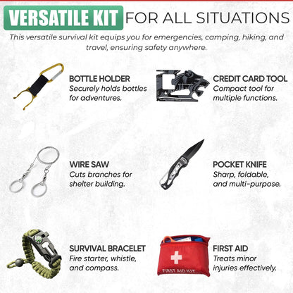 Survival Kit - All-in-One Survival Gear and Supplies for Camping, Hiking, Hunting, and Car Emergencies - Essential Tools, Great Gift for Men, Fathers, Boyfriends, Boys, Dads and Scouts