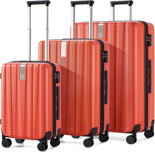 Hanke Luggage Sets 3 piece Carry On Luggage with Wheels PC Hard Shell Suitcases Lightweight Checked Tsa Luggage Extra Large Travel Suitcase Woman Men 20/24/29 Inch （Orange）