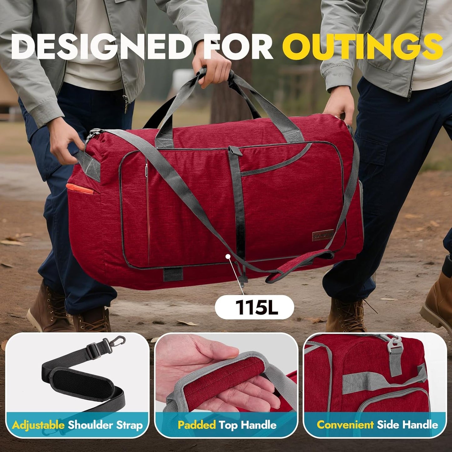 Canway 115L Travel Duffel Bag, Foldable Weekender Bag with Shoes Compartment for Men Women Water-proof & Tear Resistant