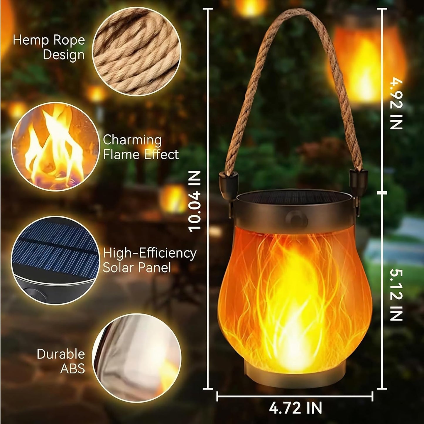 Kaliqo Solar Lantern Outdoor Lights Solar Lantern Waterproof Flickering Flame Hanging Lanterns for Patio Yard Garden Decor (2 Pcs)
