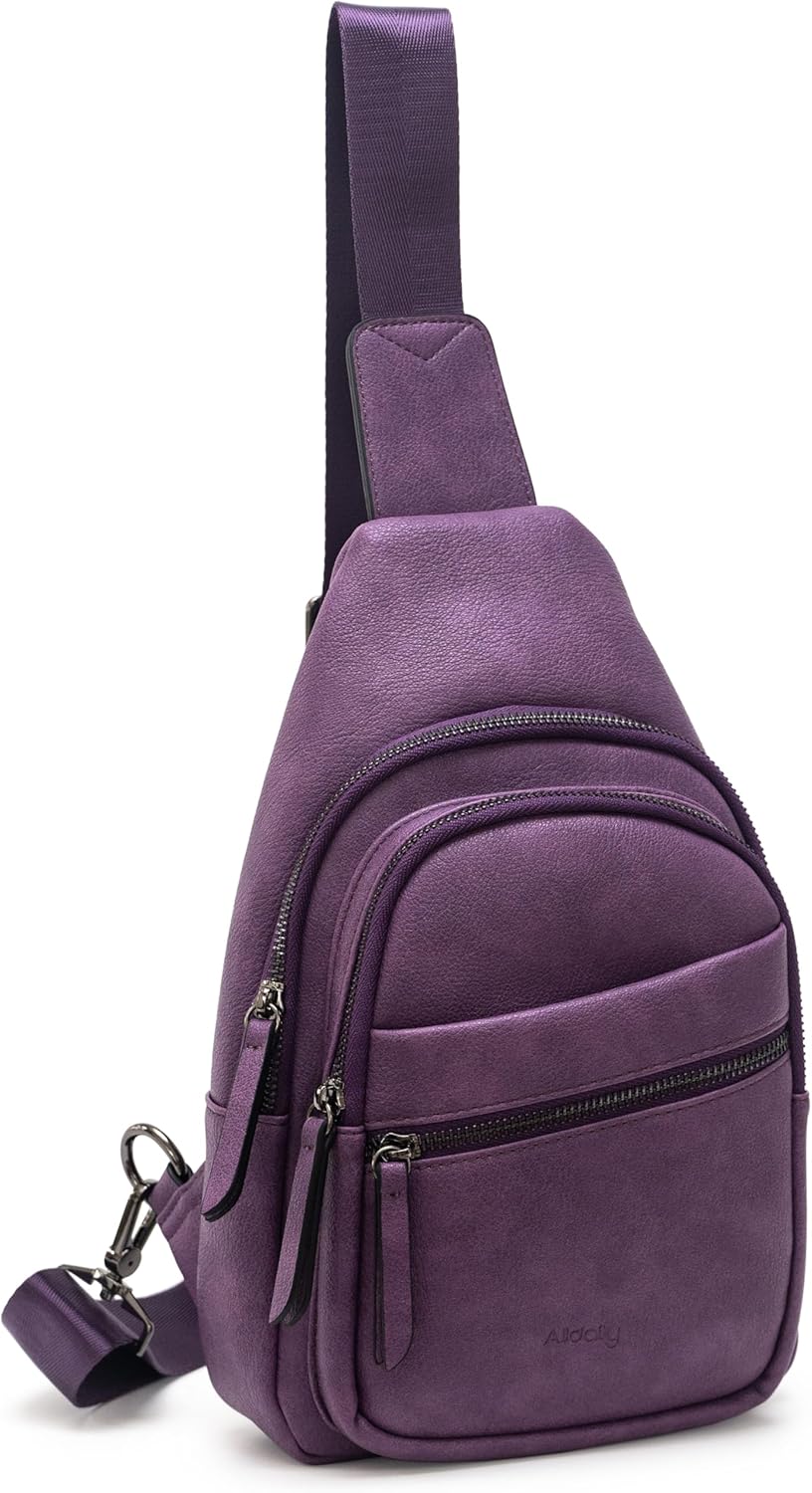 Alldaily Large Sling Bag for Women Crossbody Purse Leather Fashionable Trendy Chest Bag for Travel, Fanny Pack (Purple)