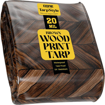 Core Tarps Extreme Heavy Duty 20 Mil Tarp Cover, Waterproof, UV Resistant, Rip and Tear Proof, Poly Tarpaulin with Reinforced Edges for Roof, Camping, Patio, Pool, Boat (Brown Wood/Black 30′ X 60′)