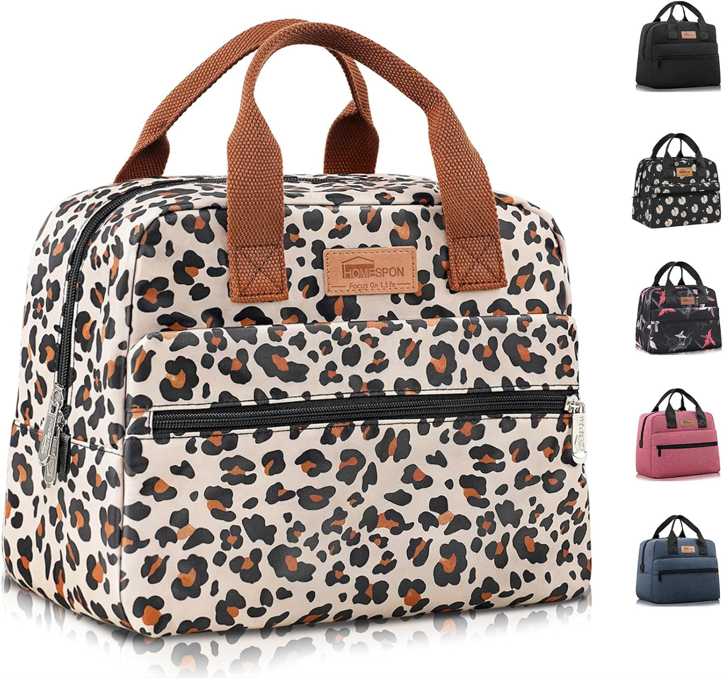 HOMESPON Insulated Lunch Bag for Women Men Lunch Box Cooler Lunch Tote for Work Picnic (Leopard Print)